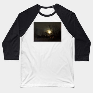 Dark Winter Full Moon Night Baseball T-Shirt